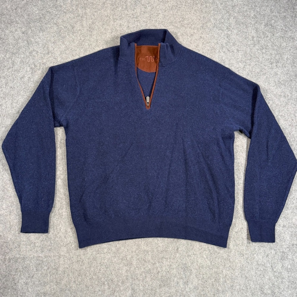 King Ranch Navy Blue Main House Quarter Zip Pullover Sweater Men's Size Large